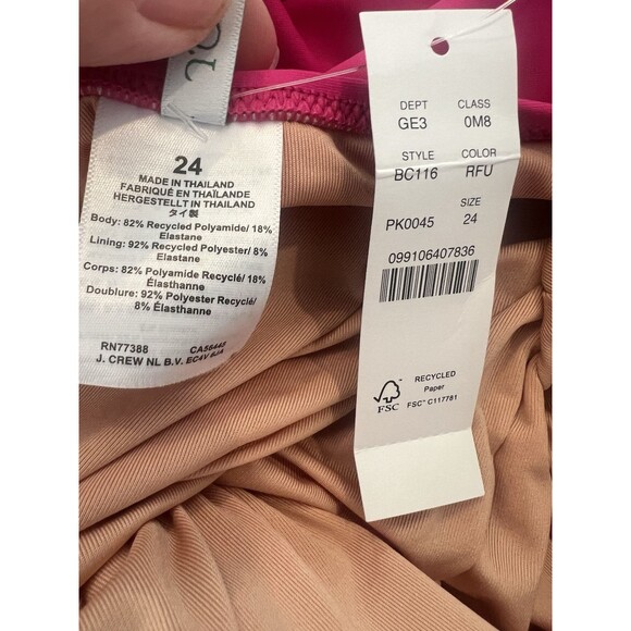 J. Crew NWT Ruched V Neck One Piece Sz 24 Swimsuit‎ Fuchsia BC116 Full Coverage - Picture 10 of 10